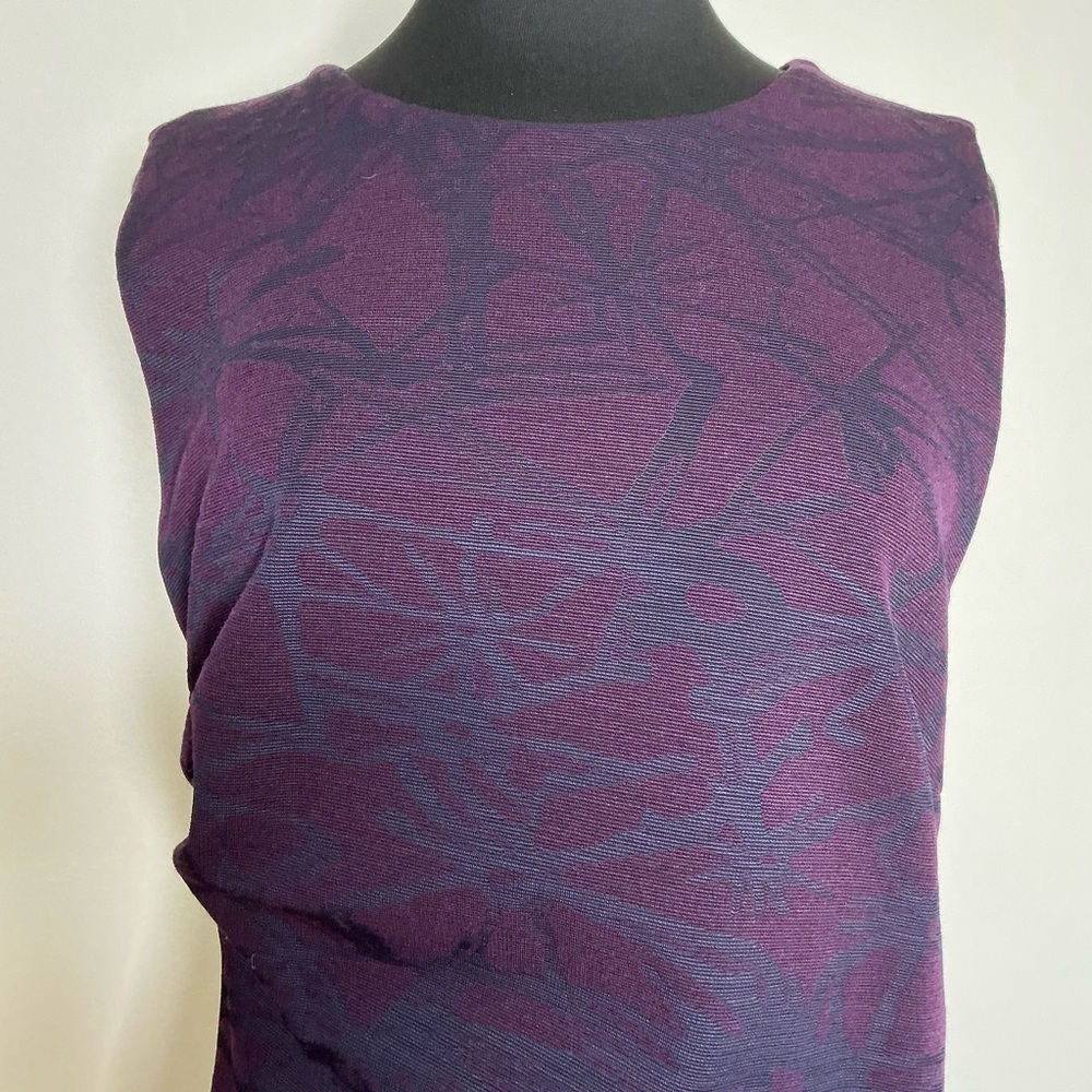 Escada Ruched Jacquard Print Sheath Midi Dress Purple Size 42 - Picture 5 of 16